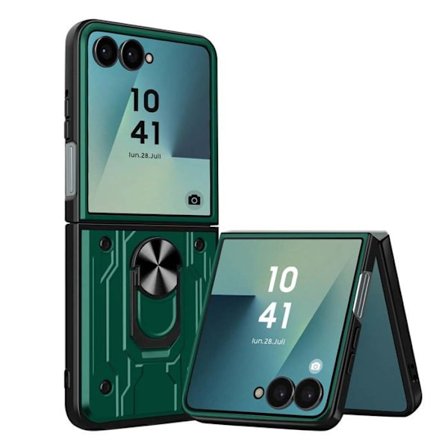 Samsung Galaxy Z Flip 7 Kestävä Suojakuori Magneettisella Renkaalla Vihreä