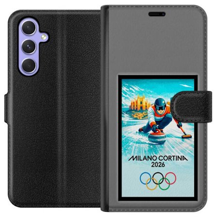 Yhteensopiva Lompakkokotelo Samsung Galaxy A54 Jääkiekkoilukuva, jossa pelaajat liikkuvat jäällä, Milano Cortina 2026, Milanin maamerkit ja olympialai