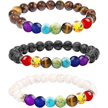 3-12 st Chakra Armband För Kvinnor Lavasten 7 Chakran Kristaller Och Helande Stenar Armband 8mm Kristallarmband Yoga Pärlarmband Eterisk Olja