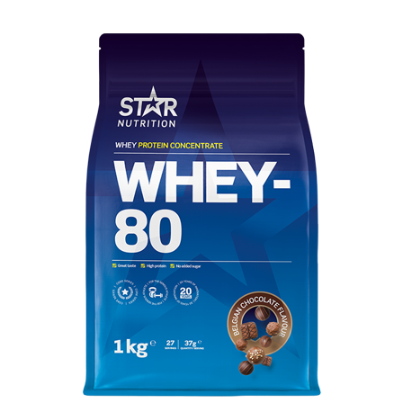 Star Nutrition Whey-80 Valleprotein 1 kg, Belgian Chocolate - Bodyman.dk