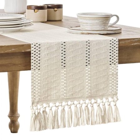 Bordløber - dug - Bordløber i bohemestil - pink bordløber - m/ knyttet kvast