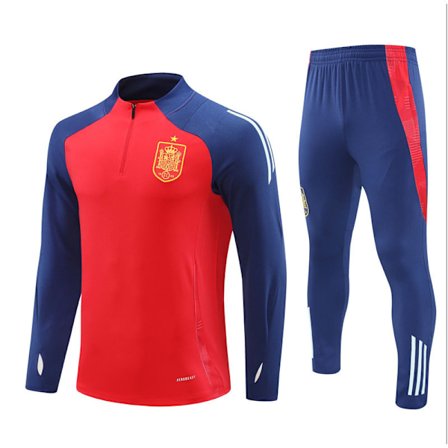 2425 New Spain Fotballdrakt for Voksne og Barn Langærmet Halv Zip Treningssett Royal Rød