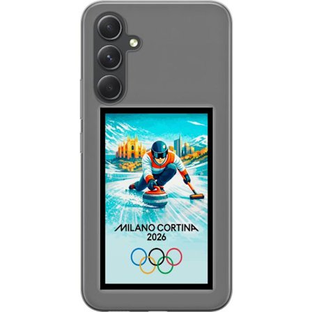 Yhteensopiva Puhelinkuori Samsung Galaxy A55 Jääkiekkoilukuva, jossa pelaajat liikkuvat jäällä, Milano Cortina 2026, Milanin maamerkit ja olympialaist
