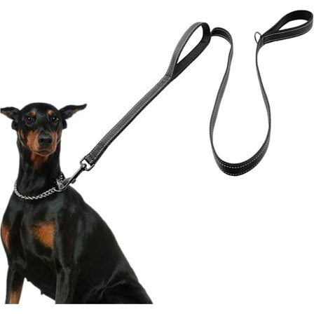 Koppel for store hunder, trafikkstopp med 2 håndtak for ekstra kontroll, 1,2 meter lang med reflekterende søm for kveldsturer{Y F L}
