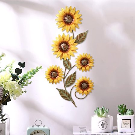 Metal solsikke vægdekoration 63,5 cm til indendørs og udendørs brug | Perfekt solsikke dekoration til veranda, terrasse, køkken