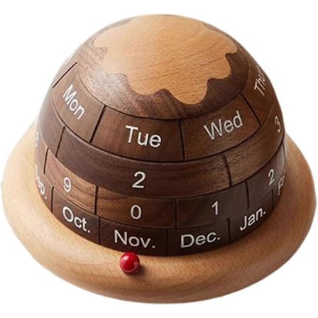 Permanent Kalender i Trä, Planetformad Permanent Kalender i Trä, Kalender med Visning av Månad, Vecka och Dag, Bordsdekorationer i Trä för Inomhusbruk