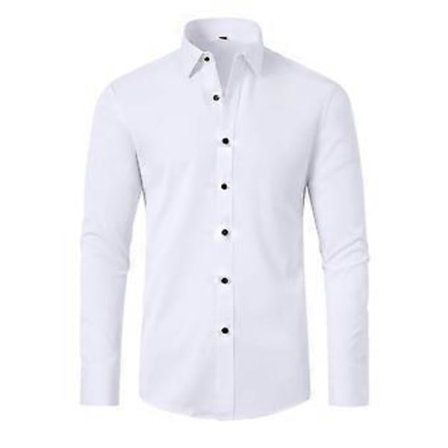 Herrar Dress Shirts Långärmad Dress Shirts för Män Regular Fit Knapp-Down Skjortor Skrynkel Fri Dress Shirts (Vit)