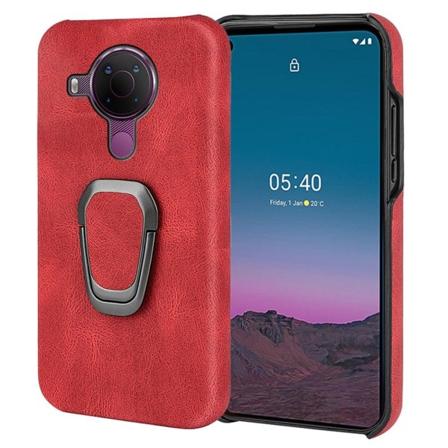 Stötsäkert läderfodral med oval kickstand för Nokia 5.4 - Röd Röd
