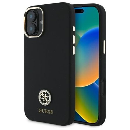 Guess Silikone Logo Strass 4G-etui til iPhone 16 - Sort