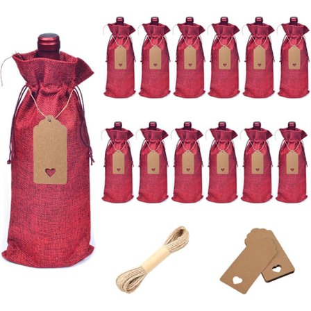 Vin påsar, 12 stycken, jute, jutepåsar, vinflaskor, presentpåse, vinflaska, bordsdekoration, presentpåse