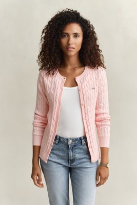 GANT - Bomullskabelstrikket cardigan med stretch til dame apricot pink
