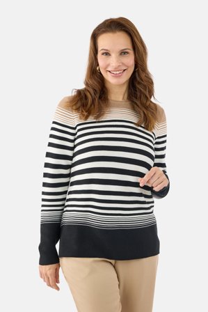 SIGNATURE - Stribet Strik - Sort Mix - Rund Hals