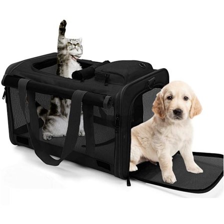 Sort kæledyrstransporttaske til katte og hunde Ekstra robust rejsekurv 45x28x27cm Kompatibel med flytransport