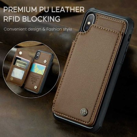 CaseMe Stöttåligt Skal Korthållare Stativ 4-Fack iPhone XS Max Brun