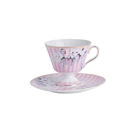 Vintage Rosa Stripete Tekopp og Skålsett, Hortensia Blomsterkaffekopp for Teselskap, Elegant 150ml Porselenskopp for Kvinner og Gave