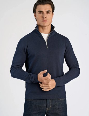 Lindbergh 100% Recycle Knit Half Zip - Navy - M