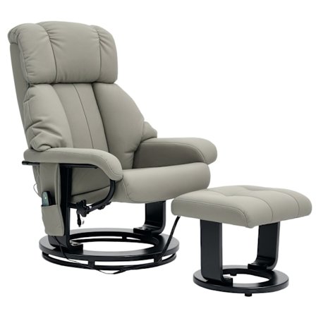 Rootz Relax Massage Armchair - TV RECLINER - Let stol - 10 vibrationstilstande - 76 cm x 80 cm x 102 cm - Grå syntetisk læder