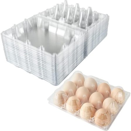 Plast-eggekartong i bulk, 100 pakker tomme, gjennomsiktige plast-eggekartonger rommer opptil 12 egg, gjenbrukbare holdere for hønseegg