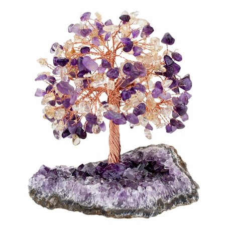 Naturlig Ametyst Krystal Sten Penge Træ med Ametyst Kvarts Krystal Klynge Base Bonsai Træ Feng Shui Skrivebords Dekoration for Velstand og Held 4.5"-6