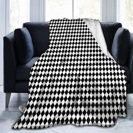 Mini svart och vit Mini Diamond Check Board Mönster Kastfilt Mjuk flanell Fleece Varm filt För soffa, säng, soffa, stol, kontor, resa, camping-r3 