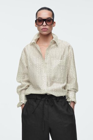 COS Damen Fliessendes Hemd Mit Print - Weiss