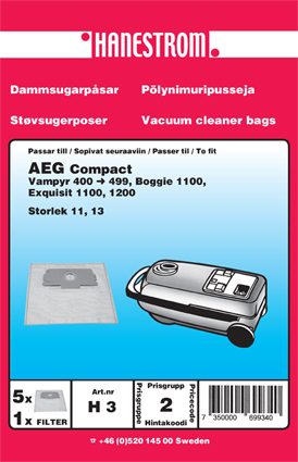 HANESTRÖM Dammsugarpåsar Hanestrom AEG 400-499