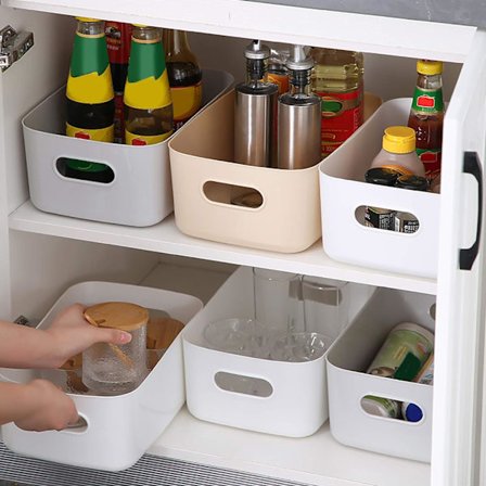 Förvaringskorg i plast med handtag, liten lätt organizer, set om 3