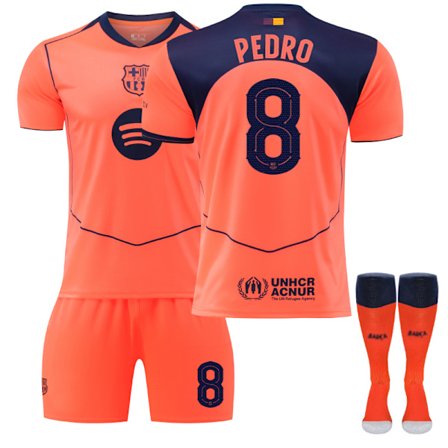 25-26 FC Barcelona Udebane Tredje NO.8 PEDRO Sæt Børn Voksen Fodboldudstyr med Strømper