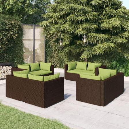 Vidaxl Loungegrupp För Trädgården Med Dynor 8 Delar Konstrotting Brun