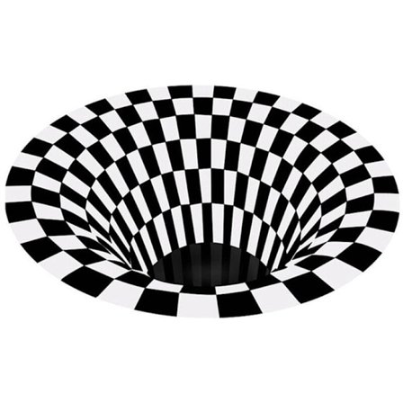 Illusion Tæppe Fælde Effekt 3D Hul Bund Rundt Tæppe Sort Hvid Gitter Soveværelse Værelse Anti-Slip Gulvmåtte-C