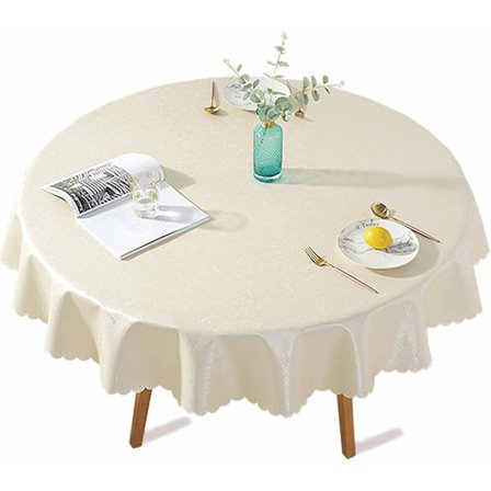 PU Rundt Plastbelagt Dug Anti-Plet Vandtæt Oliedug Elegant Blomsterprint til Picnic, Udendørs, Have - Diameter 140 cm, Lys Beige