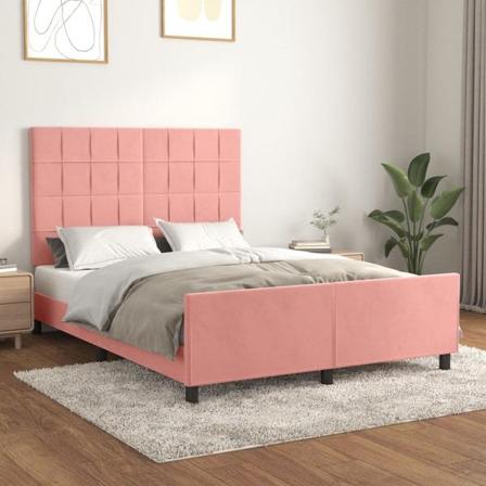 Vidaxl Sängram Med Huvudgavel Rosa 140x190 Cm Sammet Rosa
