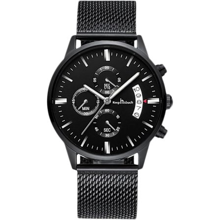 Analog kvartsklokke butikk lysende armbåndsur vanntett kronograf klokker menn dato kalender klokke med rustfritt stål band Svart B