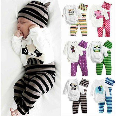 Nyfødt Småbarn Baby Gutter Jenter Dyreprint Romper Bukser Hatt Sett Casual Antrekk_Super Gave