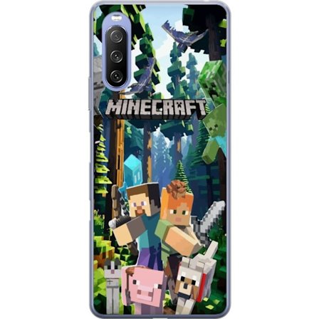 Kompatibelt Mobildeksel til Sony Sony Xperia 10 III Lite Minecraft mobildeksel med skog og figurer i pikselstil