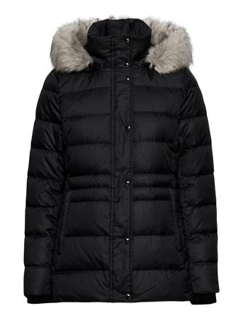 Th Ess Tyra Down Jkt With Fur Fôret Jakke Svart Tommy Hilfiger