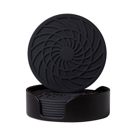 Nyhed Rund 10cm Ribbet Silikone Drikke Brik - Varmebestandig & Skridsikker Black