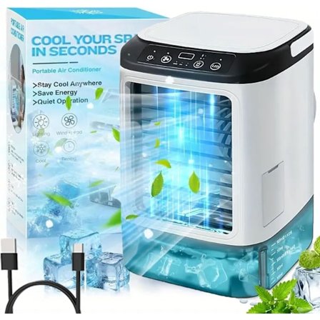 Bærbar klimaanlægsventilator, dobbelt tåge, 3-trins justering, bærbar klimaanlægsventilator, støjsvag, bærbar klimaanlægsventilator til hjemmet