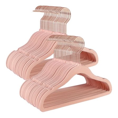 Børnebøjler i fløjl – 50-pak med 360° roterbare kroge – Pink