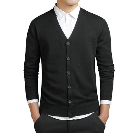 (m) Herre Cardigan med Knapper, Let Strikketøj