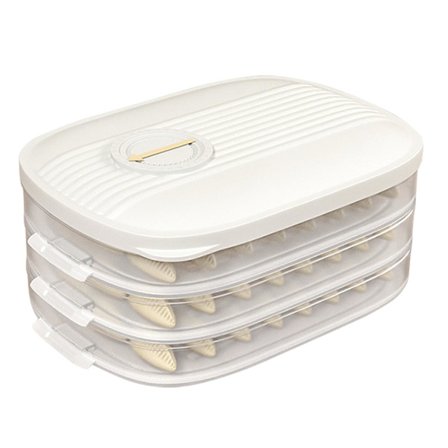 3-lagers kylskåpslåda för dumplings, stapelbara matbehållare för dumplings och wontons med lock för kökskyl och frys, vit
