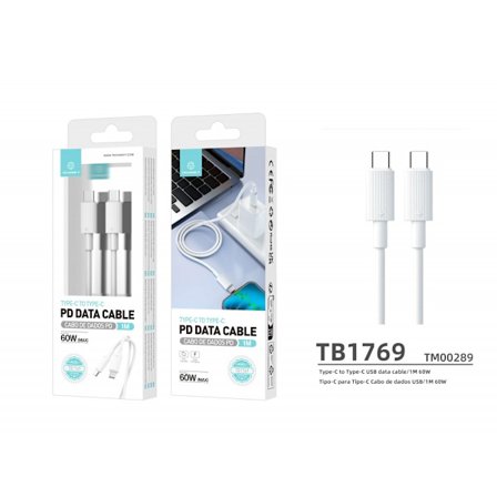 Techancy USB-C till USB-C-kabel - Vit 1M, 60W