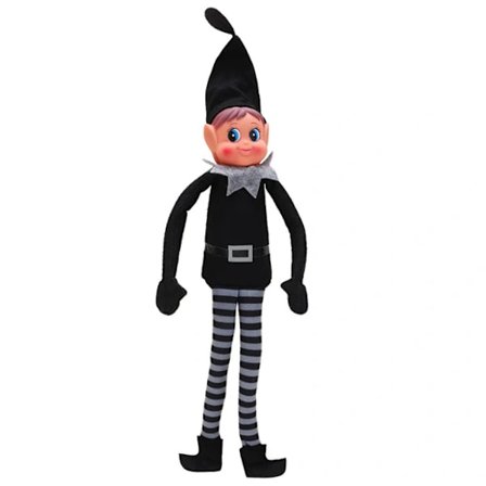1 x Illasinnad tomte med velcro - Langbenet tomte blød plys - Julenyhed - Tomte med hat og pig jul sort tomte Black Elf[CO]