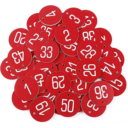 50 kpl kaiverrettuja kiekkoja pöytänumerotunnisteita lukkoon pubi ravintola klubi (punainen, 1-50, Almi ei renkaita) lahja