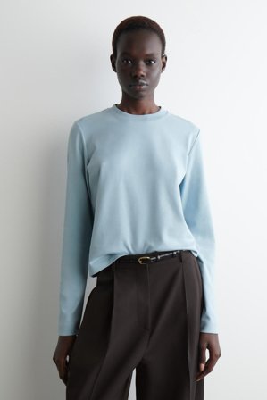 COS Women's Clean Cut Regular Long Sleeve T-Shirt in Turquoise