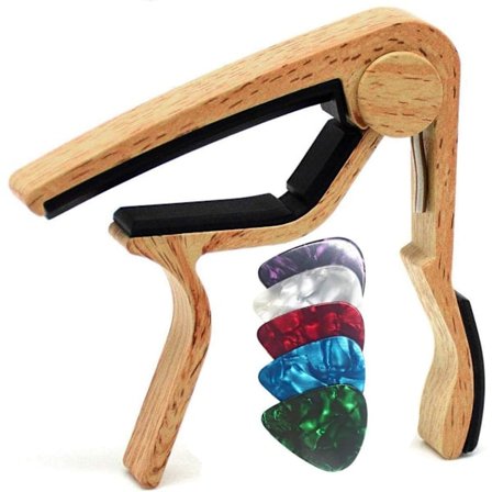 Guitar Capo med 5 Picks (Original Træfarve) - 75*80mm, Alloy Guit