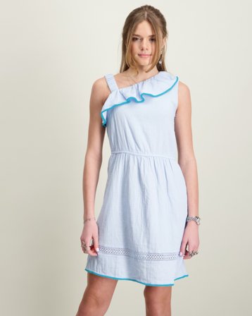Scotch & Soda Asymmetrical ruffle cotton dress Blå Kjoler Pige - Kids Brand Store