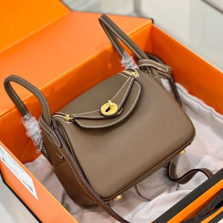 Lindy veske ku skinn ny mini puteveske messengerveske dame pendler ekte lær skulderveske - Elefantgrå liten gullknapp 19cm