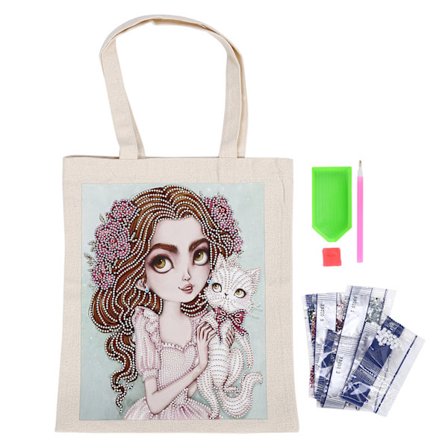 DIY Diamantmålning Shoppingväska Rhinestones Målning Tote Bag med Handtag Verktyg SetBB010