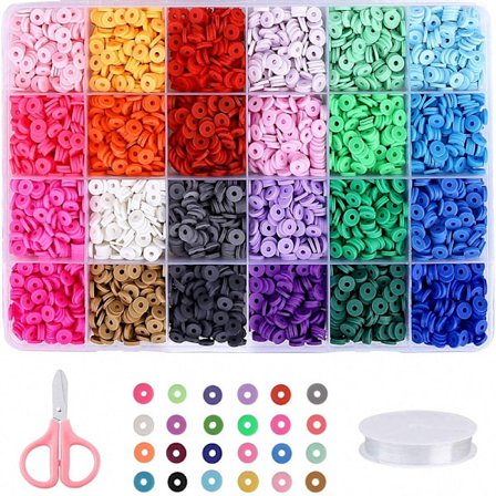 Flade Perler Kit til Armbånd, 24 Farver 4800 Stykker Håndlavede Polymer Ler Flade Perler, Frugt Alfabet